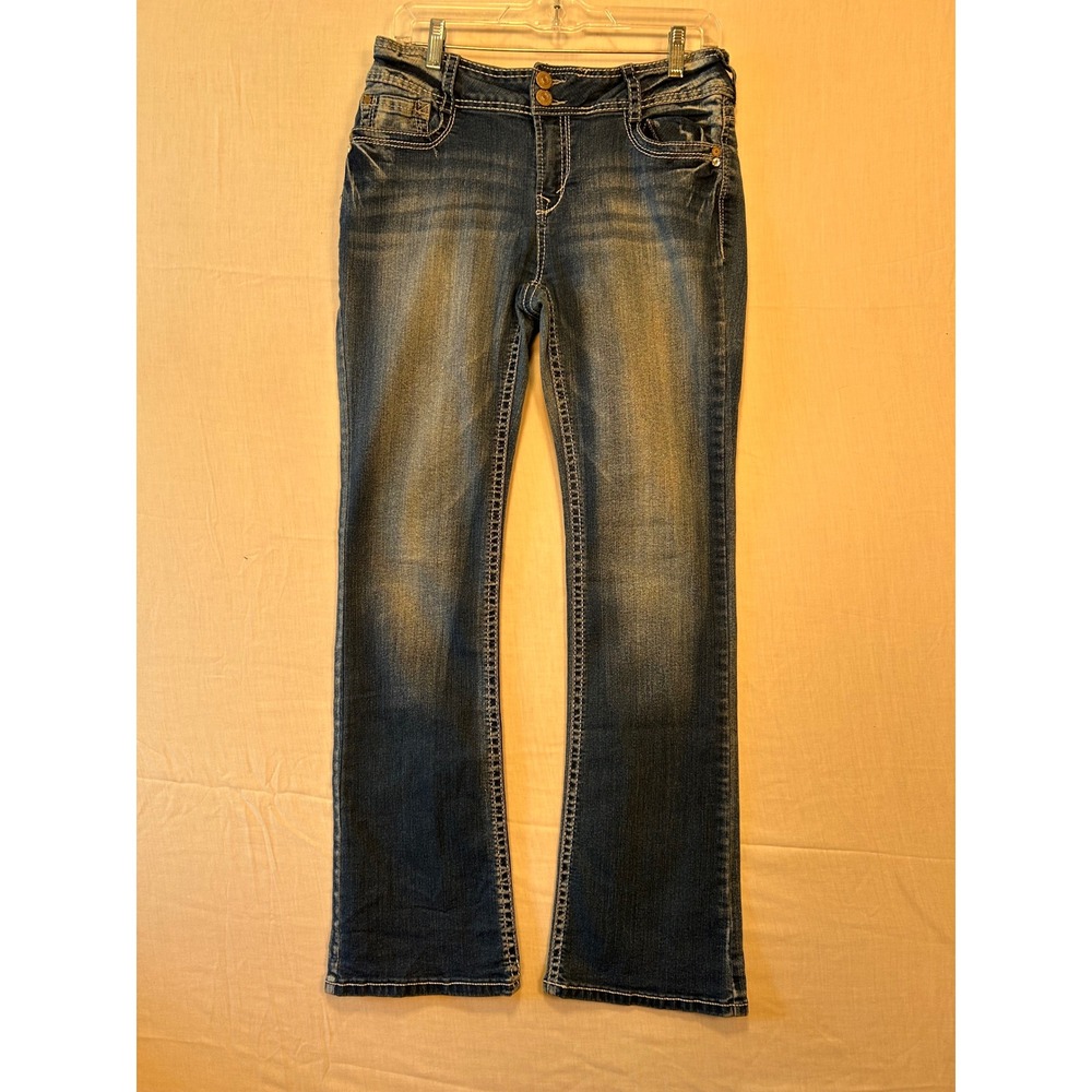 WallFlower Luscious Curvy Bootcut Jeans Blue Med Wash Embroidered Pocket 29x30